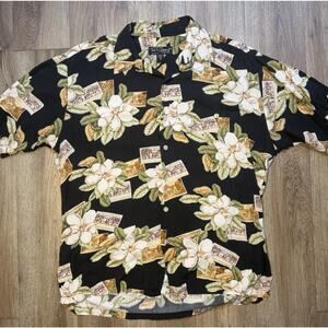 Men’s Vintage Size Medium Black Floral Tory Richards Hawaiian Shirt Made In USA